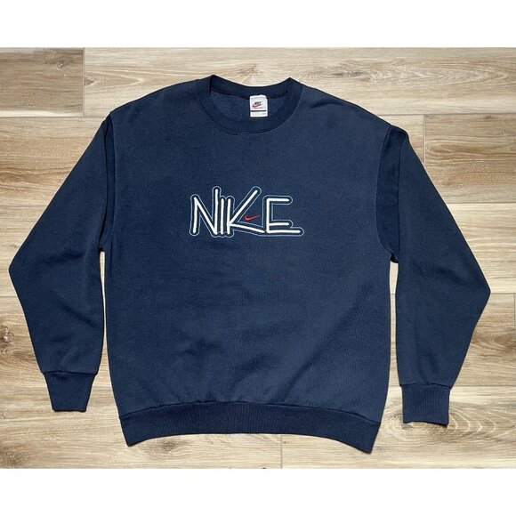Nike Blue Spellout Sweatshirt Crewneck - Vintage Size XL - Picture 1 of 15